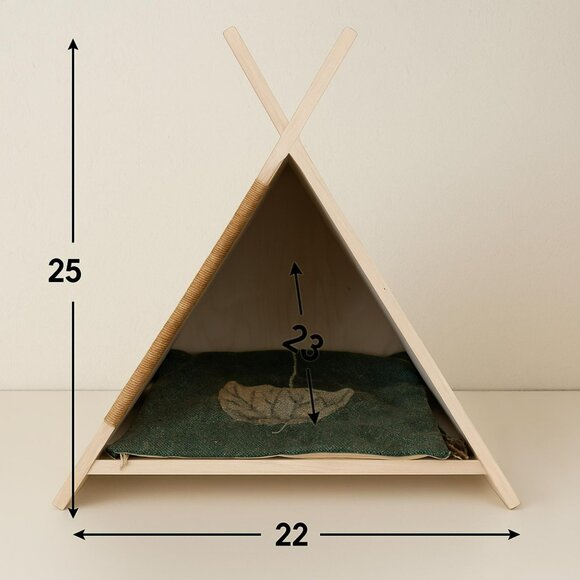 Custom Birch Wood Pet Teepee – Cat or Small Dog Bed Tent | Indoor Pet House | - Picture 7 of 7
